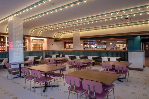 Soda Fountain express interior with table and chairs